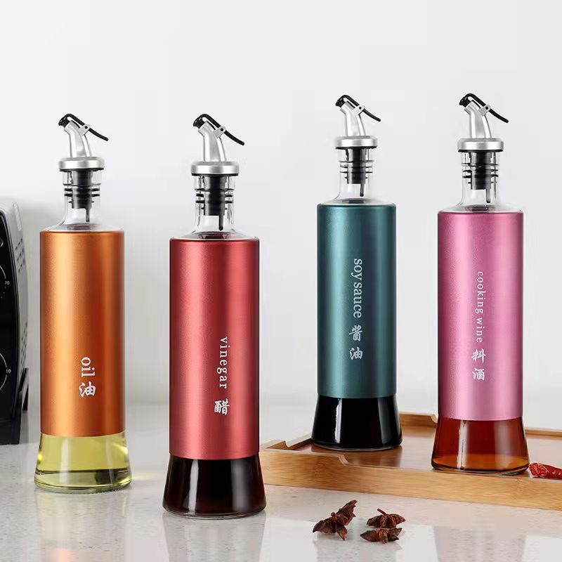2pcs Kitchen Glass Oil Bottle Leak-proof Seasoning Storage Bottle