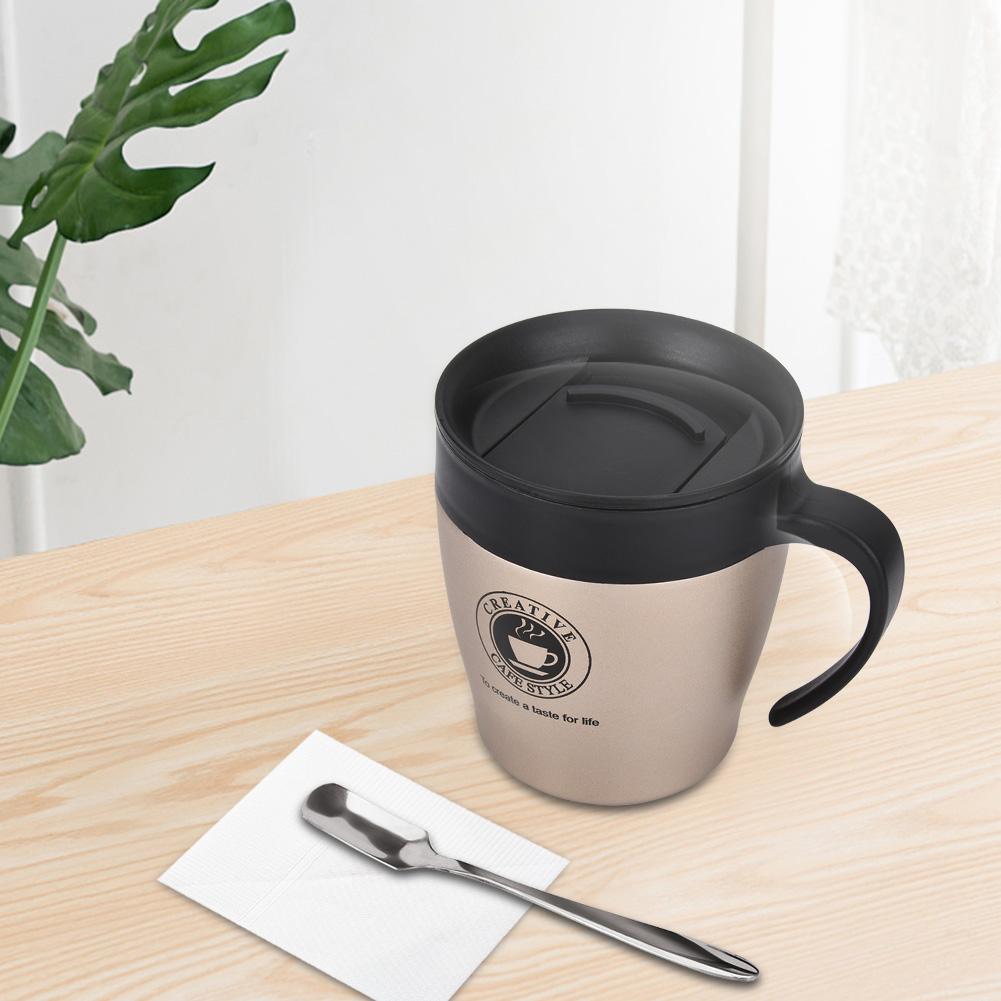 Изолированная кружка для кофе из нержавеющей стали, чашка для воды с ложкой и крышкой для офиса, путешествий