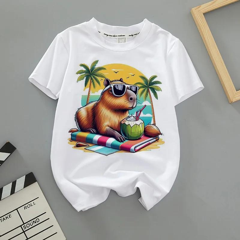 2026 New Cartoon Capybara Summer Children's Wear Short-sleeved Capybara Round-neck Parent-child T-shirt