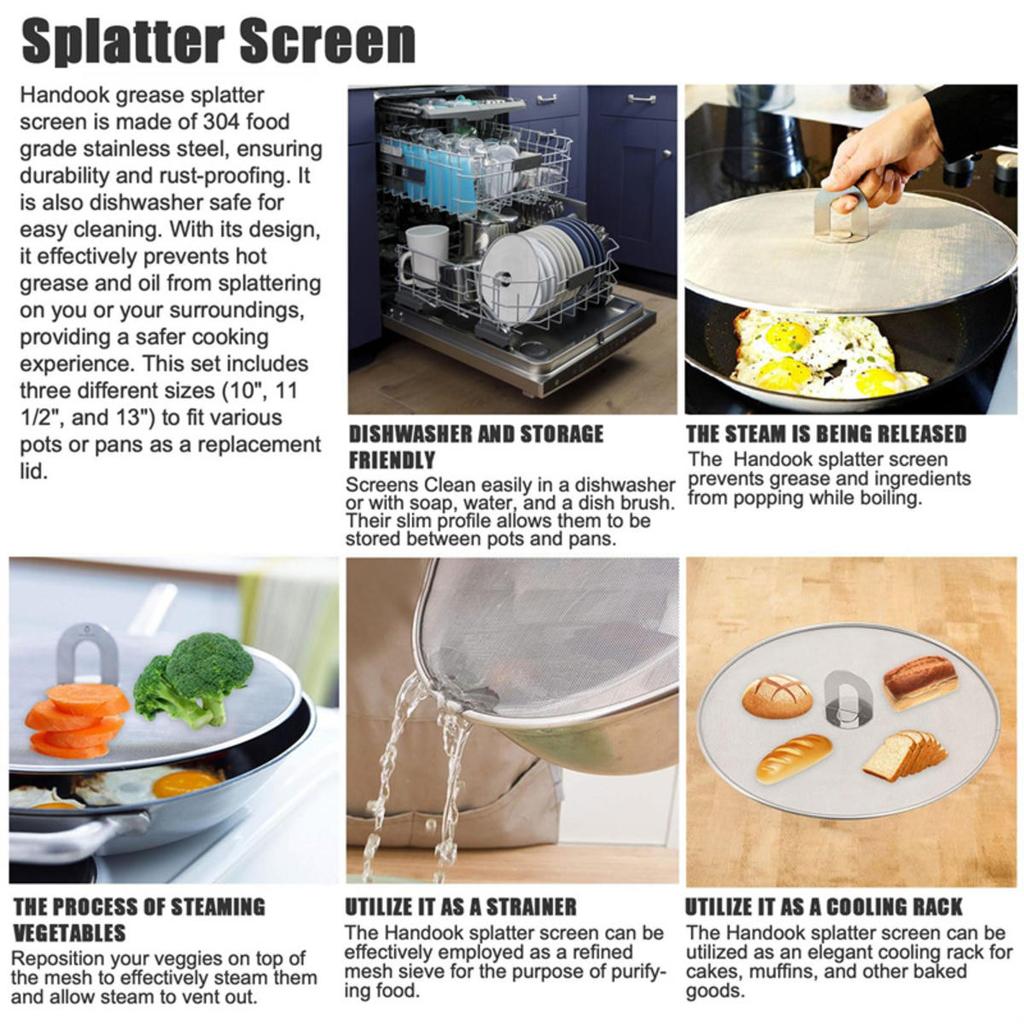 Защита от брызг из нержавеющей стали, противоскользящий масляный экран для сковороды, кухонные принадлежности для готовки, защита от брызг на плите, практичные гаджеты