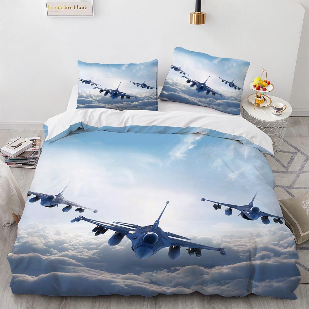 Airplane Duvet Cover SetFighter American Air Force Classic PlaneDecorative Bedding Set Queen Comforter Cover For Men Boys Teen
