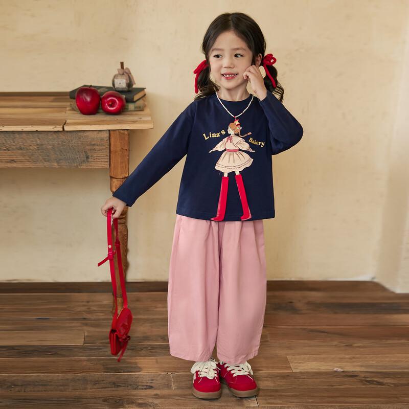 LUSON Okids Girls' Combed Cotton Polka Dot & Plaid Wide-Leg Pants