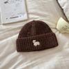 New embroidered lamb wool hat cute warm ear protection cold hat fashionable versatile cold knitted wool hat