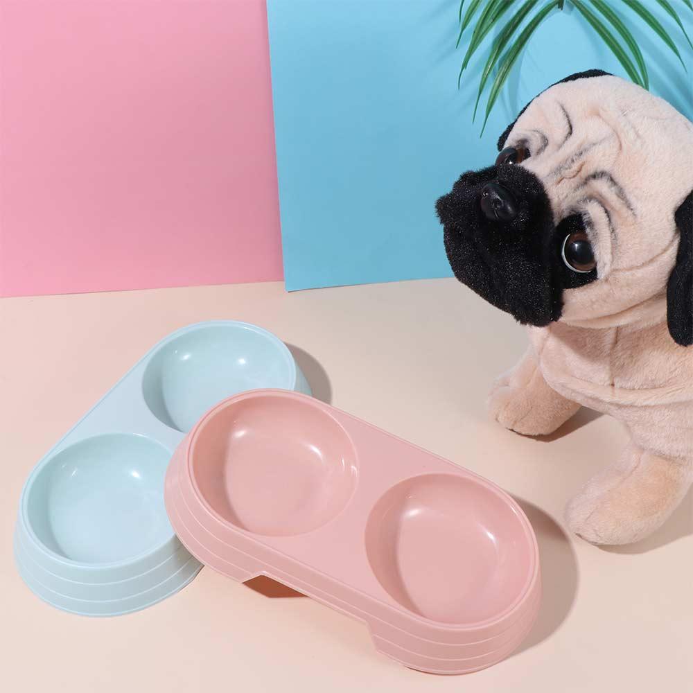 Portable Plastic Candy Color Dog Food Tray Cat Feeding Bowl Cat Drinking Bowl Cat Double Bowl