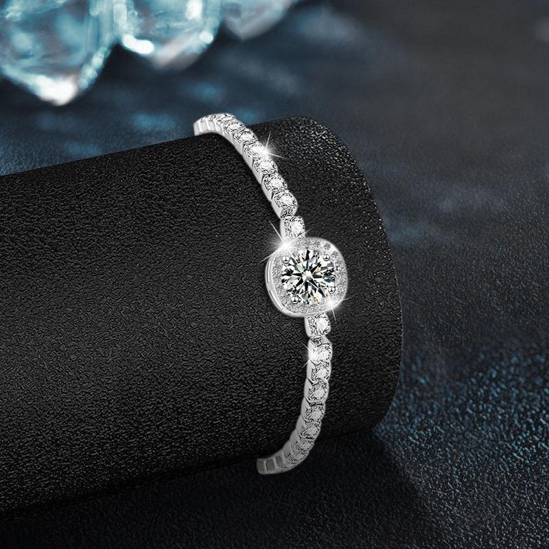 925 Sterling Silver Bracelet Women'S Light Luxury Niche Gypsy Square Bag Moissanite Bracelet Jewelry