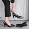 357-8 Flight Attendant High Heels Women's New Pointed Toe Stiletto Professional Single Shoes Work Shoes Dress Black Leather Shoes