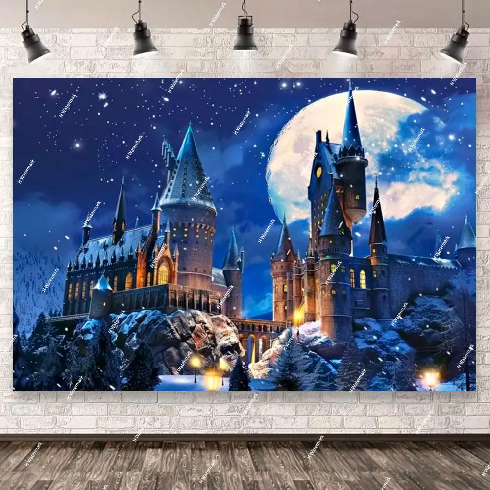 Princess Castle Fireworks Night View Ice Snow Banner Background Decor Kids Girl Birthday Party Poster Photography Wall Backdrop985