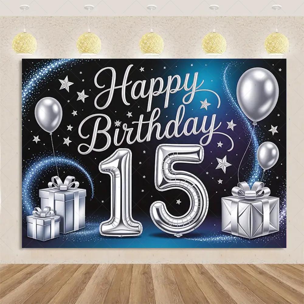 15th Birthday Theme Backdrop Black Gold Glitter Balloon for Women Men Boy Girl Party Decorations Balloon Banner Photography Prop