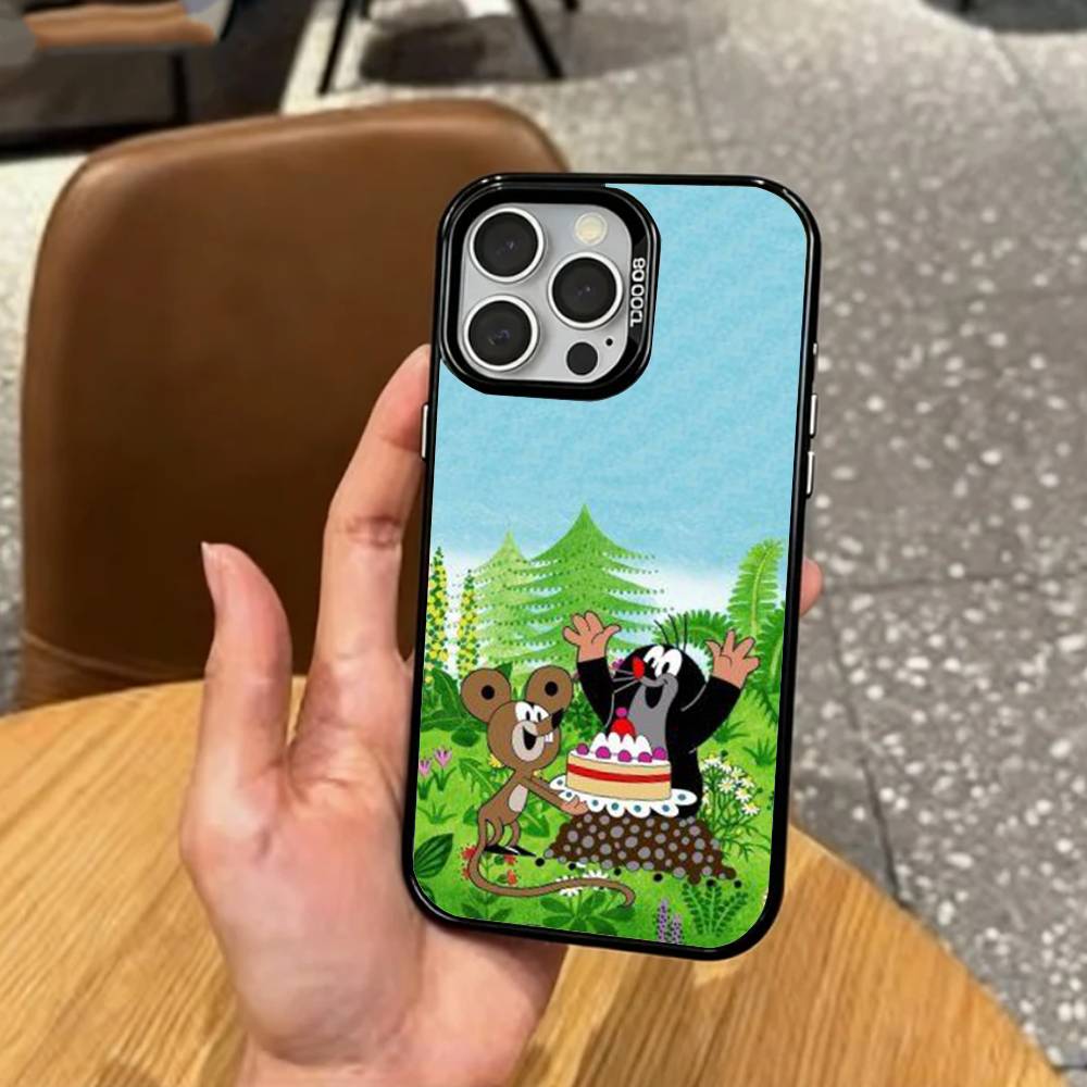 Милый мультяшный Т-Маленький крот Чехол для телефона для iPhone17,16,15,14,13,12,11 Plus,Pro Max Цветной Посеребренный Внутренний чехол