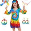 70s Hippie Print Dress for Girls Halloween Party