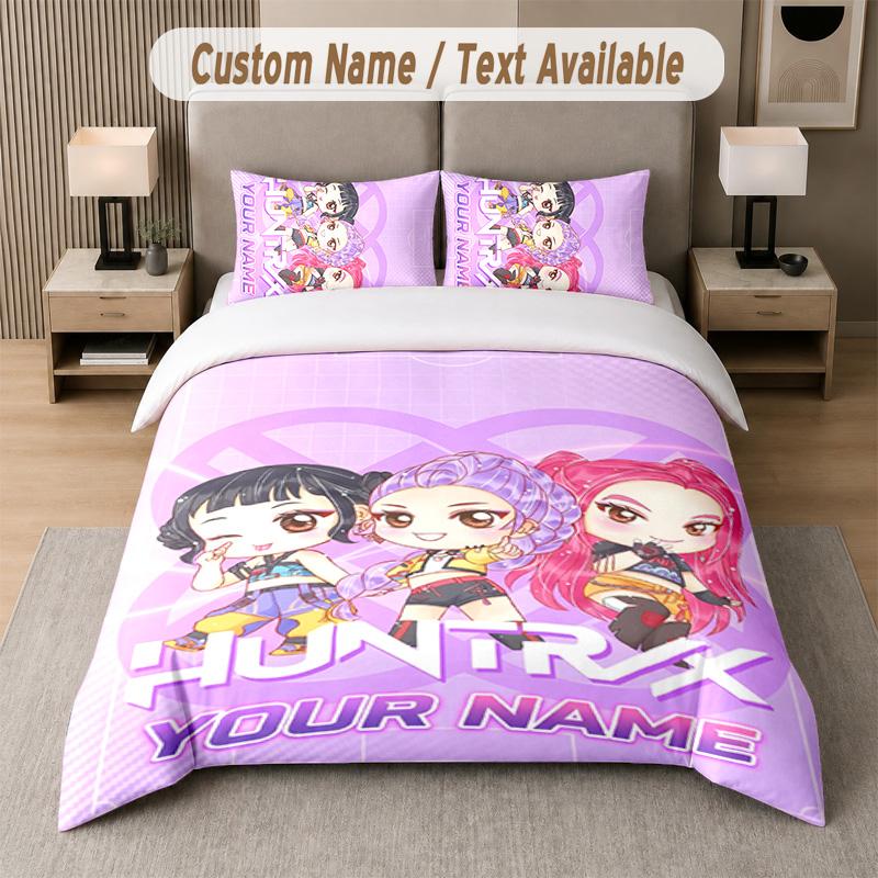 Kpop Demon Hunters Design Bedding Set Custom Text 1 Duvet Cover & 2 Pillow Cases