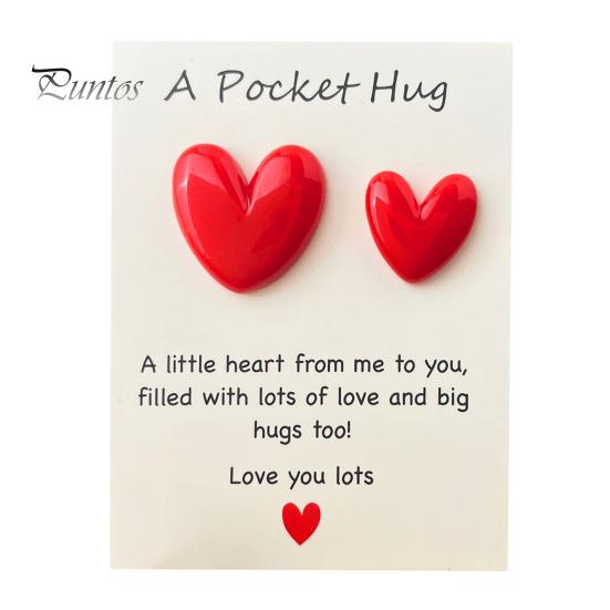 Pocket Hug Heart with Greeting Cards Long Distance Relationship Gift for Mom Wife Little Heart Pocket Hug Token for Valentine's Day Christmas