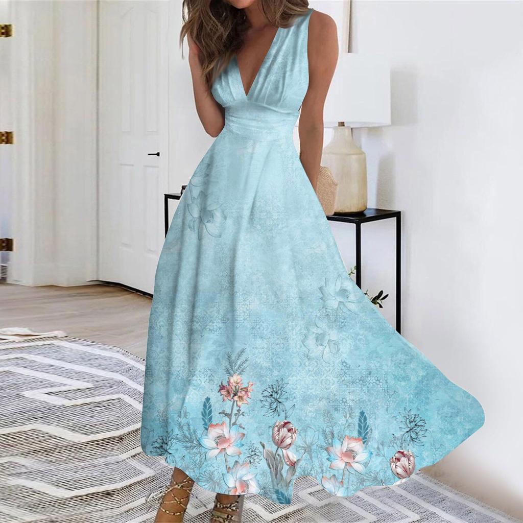 Женское летнее модное платье с v-образным вырезом и завязками на талии без рукавов