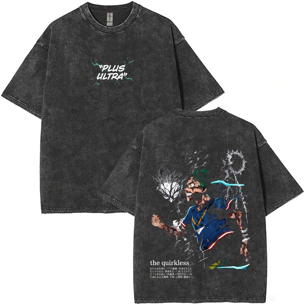 Anime My Hero Academia All Might Vintage Washed Tshirt Cartoon Midoriya Izuku Graphic T Shirts Men Manga Casual Retro Tshirts