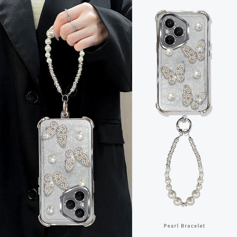 Luxury Pearl Butterfly Bracelet Shockproof Plating Case For Honor 400 Lite 200 Pro 200 300 100 90 80 70 60 50 SE Glitter Cover