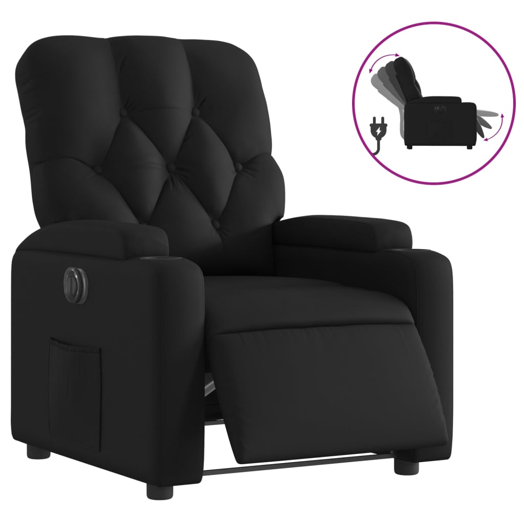 Electric Recliner Chair Black Synthetic Leather