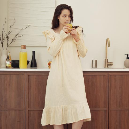 RYMD Лечебная Пижама Квадратный Вырез Оборка Украшения Желтый Цельный Домашний Костюм