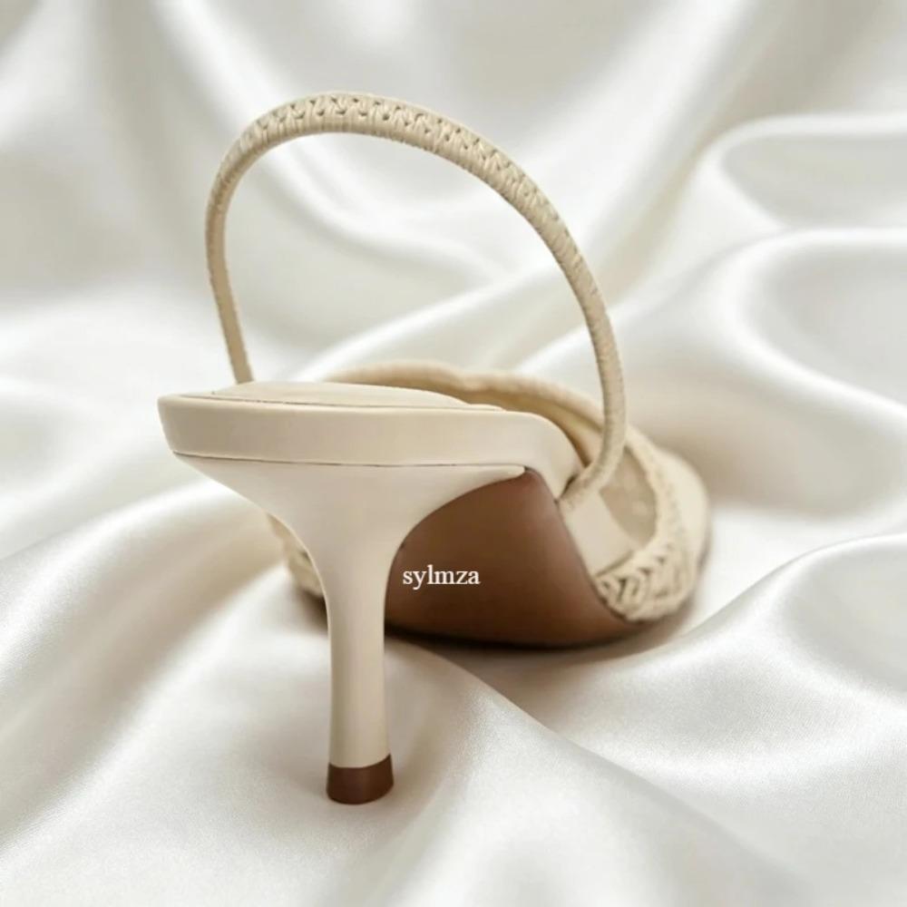 Mesh Woven High Heel Sandals Wome Hollow Pointed Toe Pumps Designer Shoes Summer Elegant Stiletto Heels Party Dress Shoes
