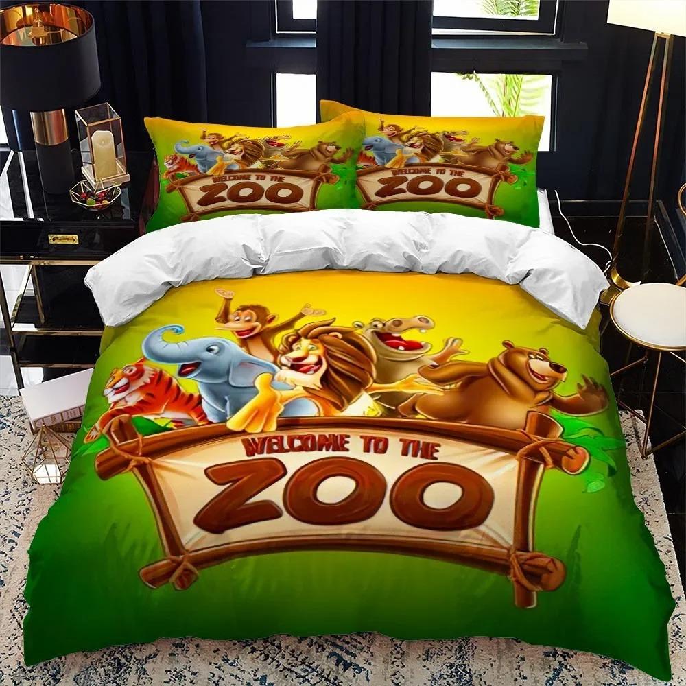 Cartoon Animal Duvet Cover King Queen Zoo Tiger Elephant Lion Bedding Set Kids Colorful Wildlife 2/3pcs Polyester Quilt Cover