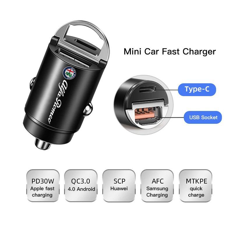 For Alfa Romeo Car Charger Adapter USB PD Type C Fast Charging Quick Charge For Alfa Romeo Giulia Stelvio MiTo Giulietta Tonale jgf852