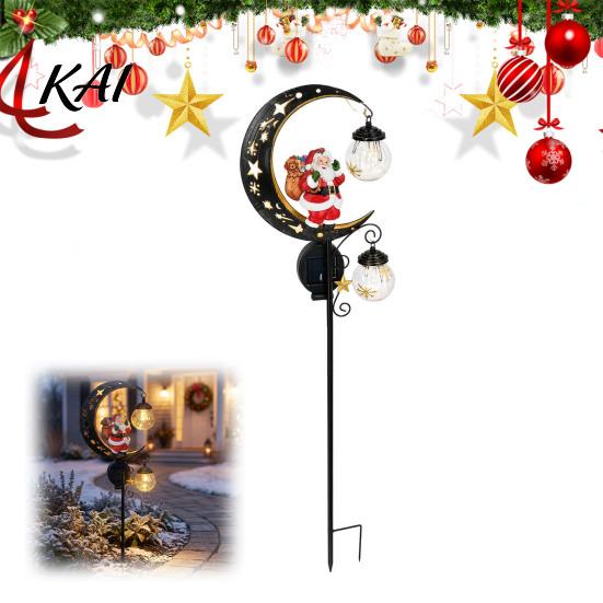 Winter Garden Floor Decor Santa Stake Light, Solar Powered Crescent Moon Lamp, Double Auto On Off Lamps Glass Globes, Christmas Waterproof