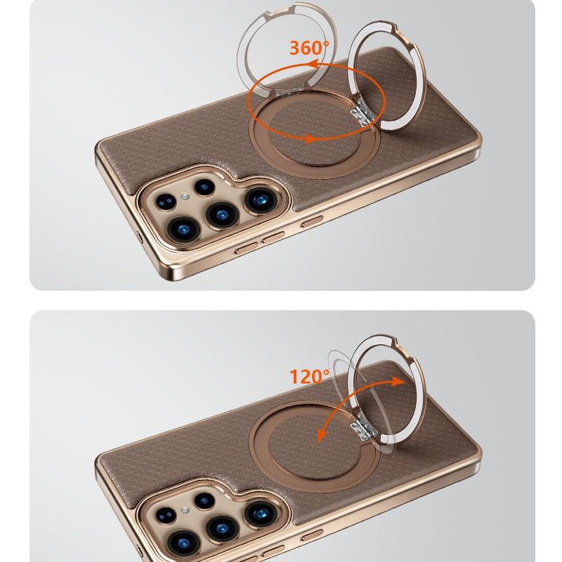 Premium Matte Leather Case With 360 Rotating Stand Galaxy S26 Ultra S25 S24 S23 Shockproof Magnetic