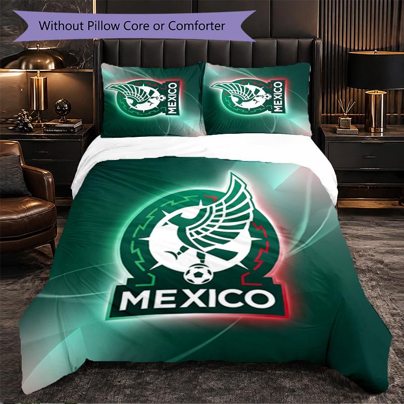 Mexico footbal Pattern 3 Pieces Bedding Set Soft Microfiber Duvet Cover with Pillow Cases for Bedroom
