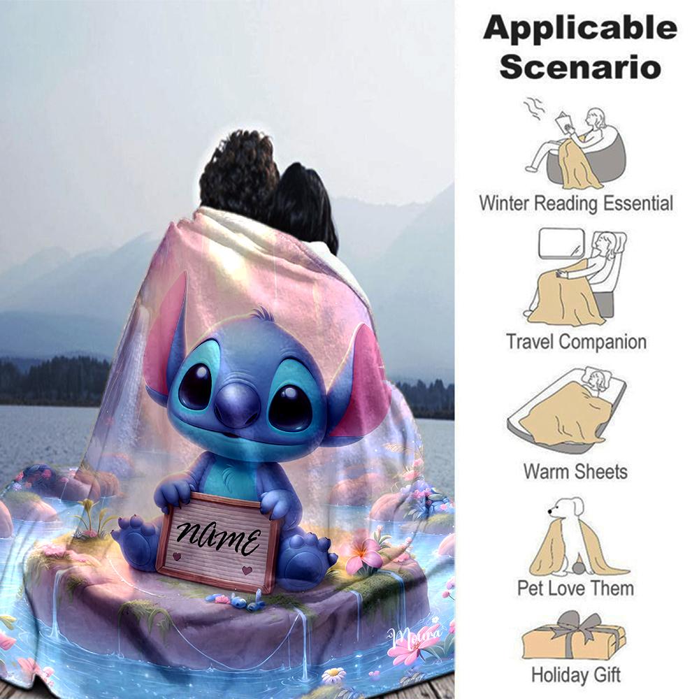 Customiz Name Personality Stitch Blanket Soft &Warm Sofa Office Bed Travel Lunch Break Blanket, Gift Suitable All Seasons