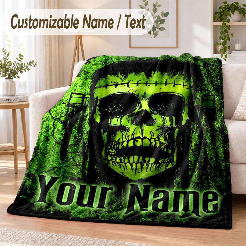 Frankenstein's Monster Custom Name Flannel Throw Blanket Soft Warm for Sofa Bed Indoor Home Use