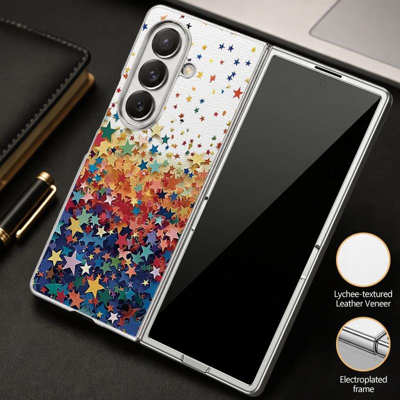 Чехол с принтом «Цветные звезды» для Samsung Galaxy Z Fold 8 Ultra 7 6 5 Z Fold8 Fold7 Fold6 Роскошный Гибридный 3-в-1 Покрытие Кожаная Накладка Чехол для Телефона