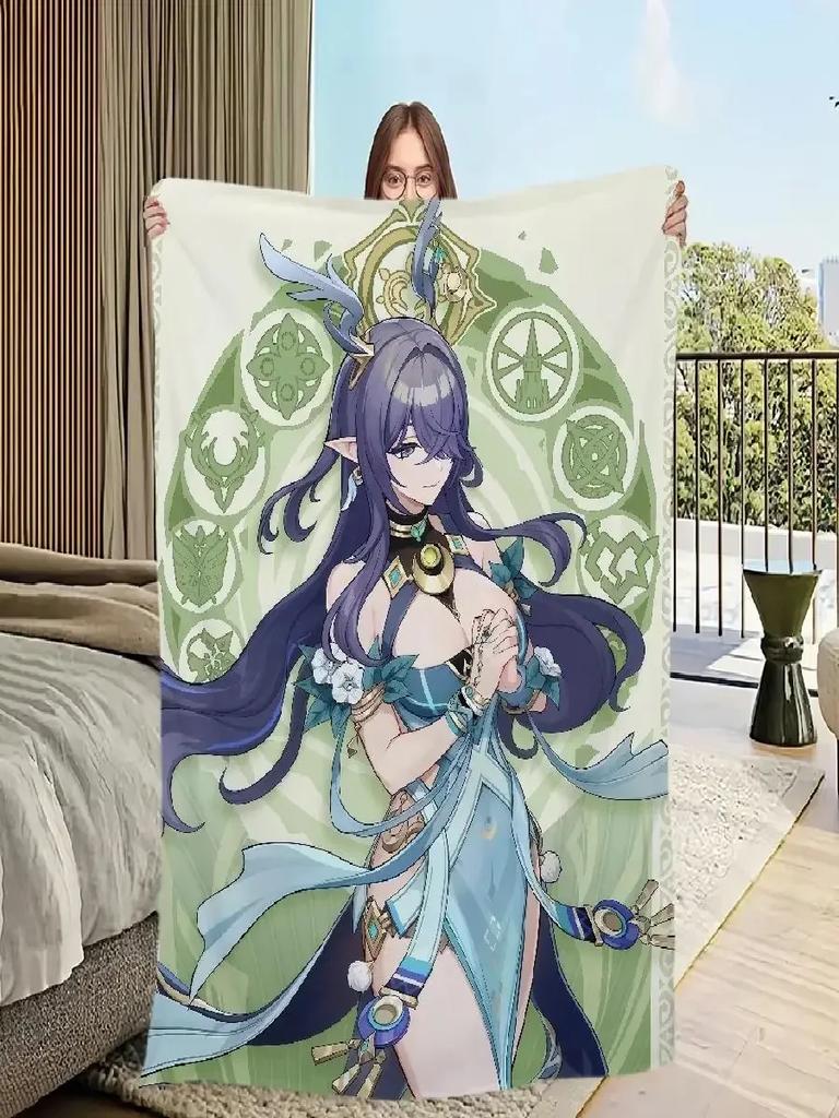 Genshin Impact Lauma Character Plush Throw Blanket Soft Flannel Cozy Blanket for Sofa Bedroom Office Travel Warm Gift