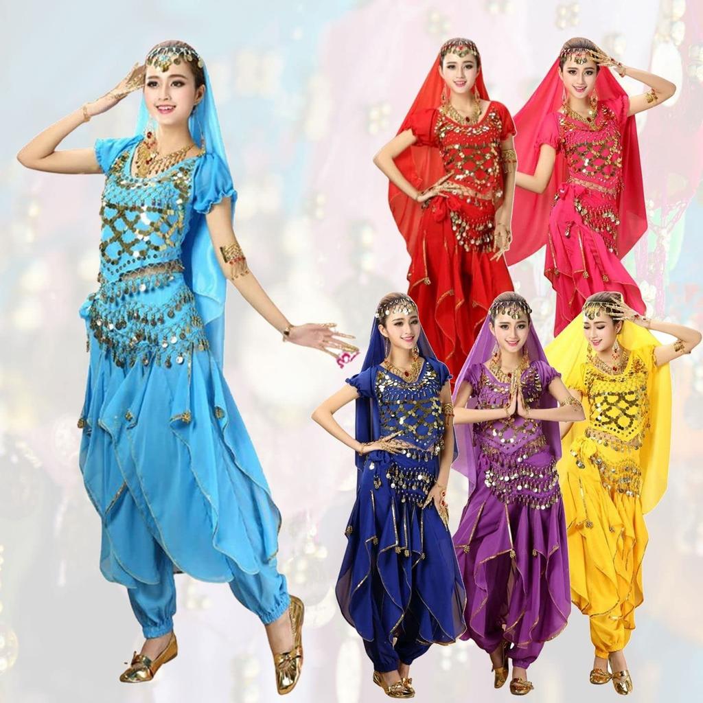 Kstyle cos Halloween Cosplay Aladdin and Jasmine Costume, Belly Dance, Adult Set, Dance, Events, After-Parties, and Ethnic Costumes (Light Blue, XL)