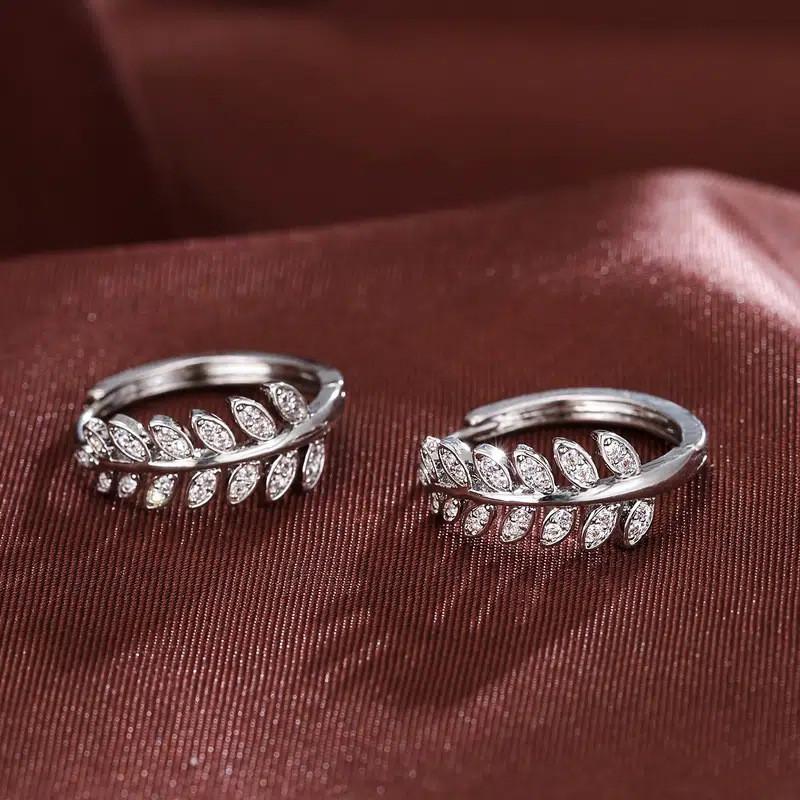 Серьги-кольца Sterling Simple Stylish Leaf Olive Small для женщин, украшенные блестящими кристаллами CZ, изысканные серьги для девушек