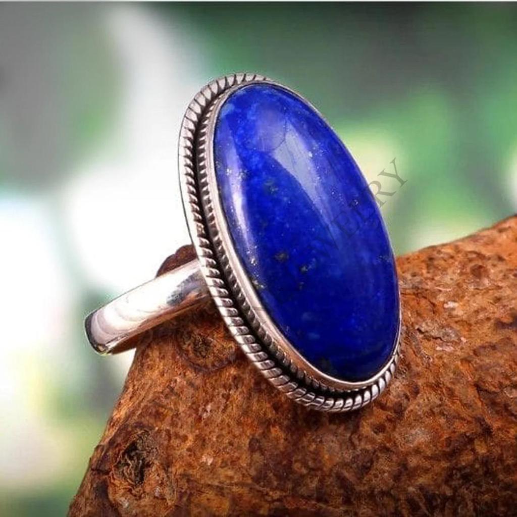 Natural Blue Lapis Lazuli Gemstone 925 Sterling Silver Ring Jewelry
