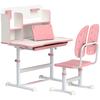 Height Adjustable Kids Desk and Chair Set, Children School Study Desk with Tiltable Desktop, Reading Rack, Pink