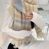 Fresh Mohair Plaid Scarf Women's Autumn and Winter Sweet Thickened Shawl Winter Warm Student Scarf Dual Use