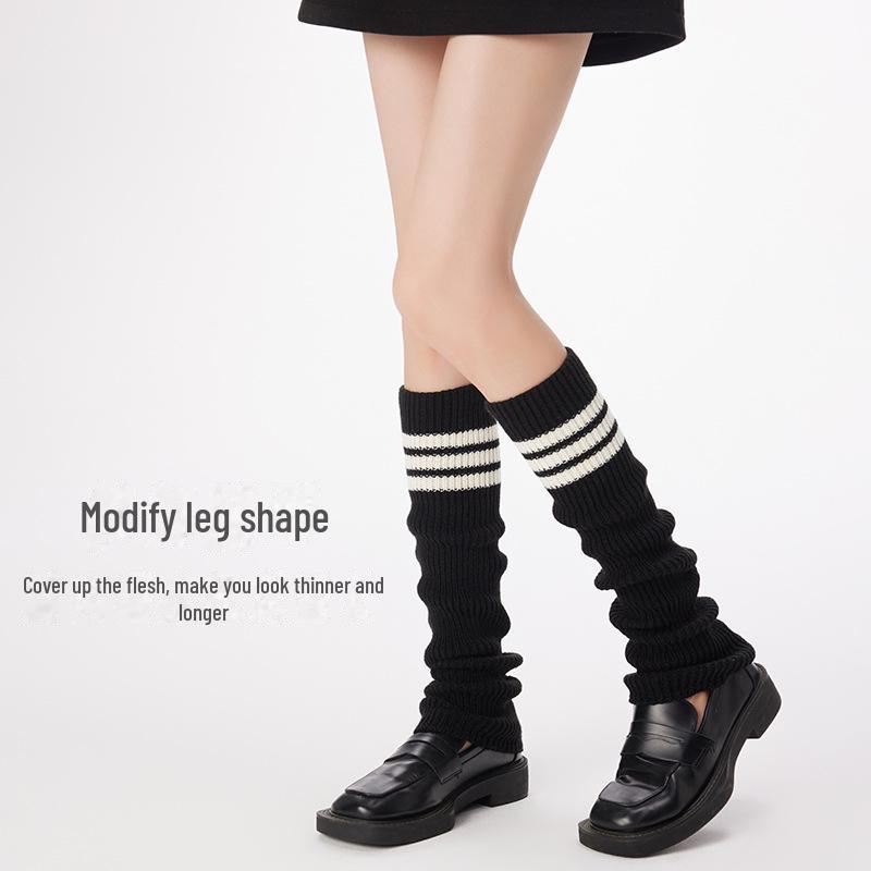 Женские толстые шерстяные полосатые носки - длинные вязаные гетры для осени/зимы