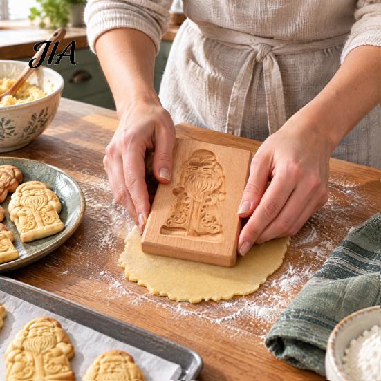 Wooden Cookie Stamp Christmas Mold, Carved Biscuit Press with Decorative Relief Baking Molds Forest Animal & Botanical Patterns, Embossed Tool Mold