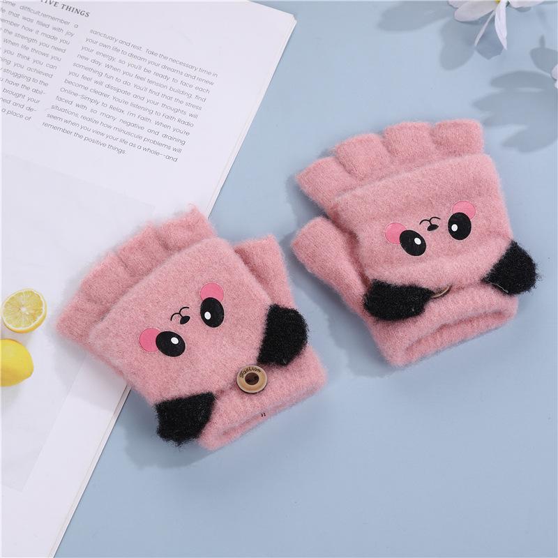 Children's Gloves Winter Baby Warm and Thickened Girls Anti-freeze Fingerless Writing Half-finger Flip Cover Kindergarten Boys