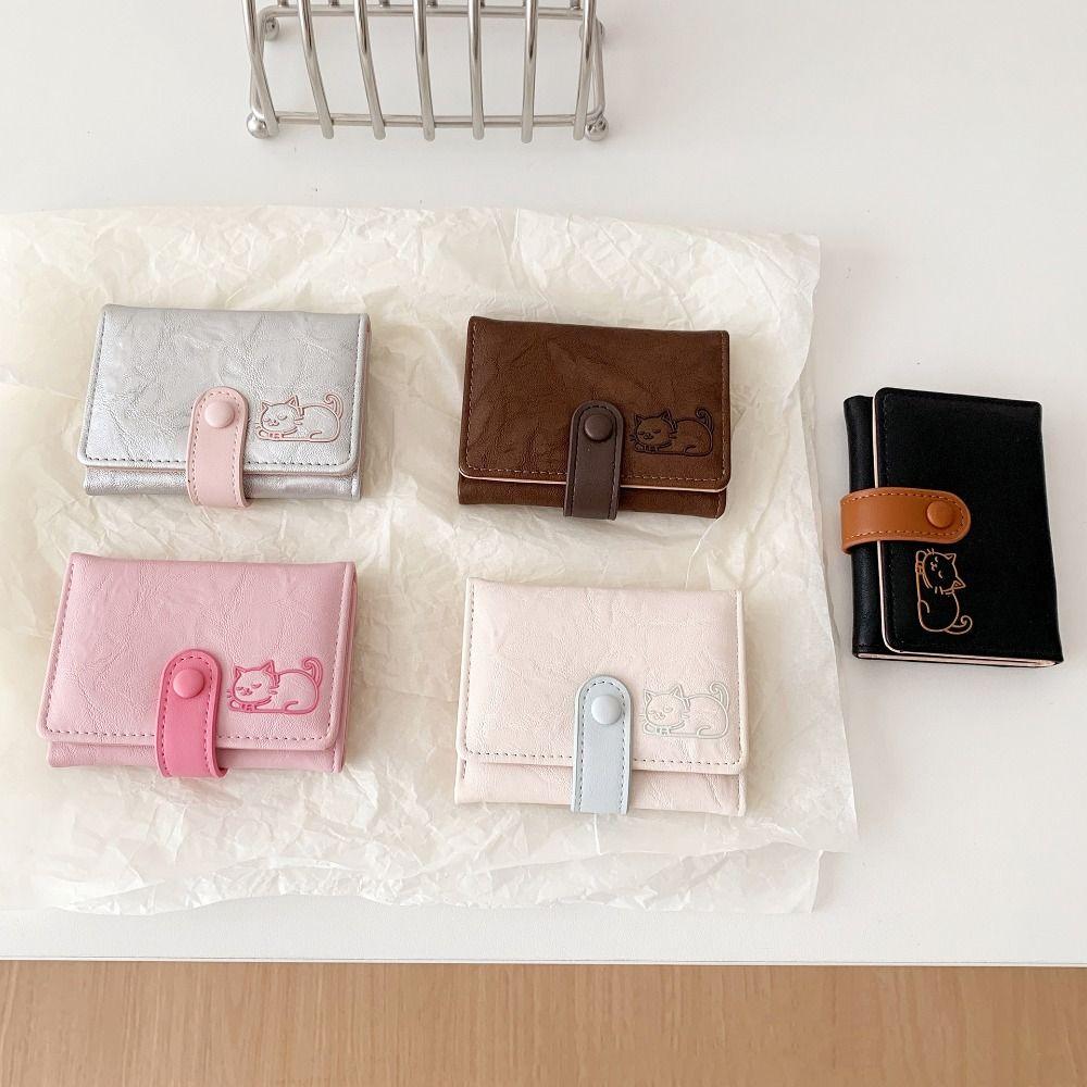 Милый Короткий Кожаный Кошелек PU Кожаный Трехскладной Кошелек Универсальный Кошелек с Принтом Кошки Для Девочек