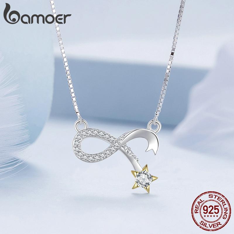 BAMOER из стерлингового серебра 925 пробы, кулон «Бесконечность любви», ожерелье, цепочка на шею «Метеор» для женщин, подарок на годовщину, ювелирные украшения