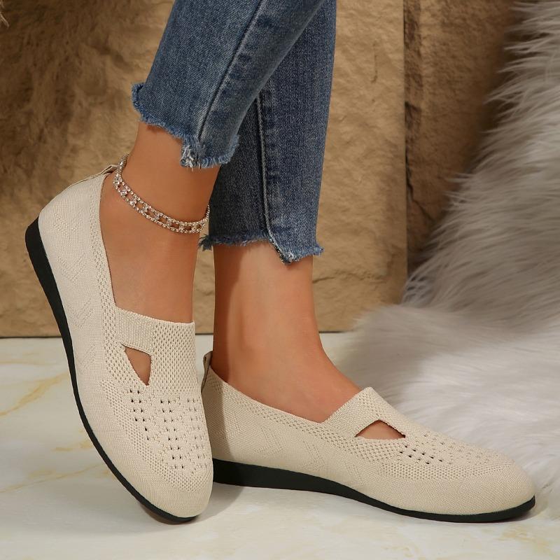 Loafers Autumn Casual Shoes Women Flat Heel Square Toe Hollow-out Sneakers Barefoot Shoes Moccasin Female Knitted Flats