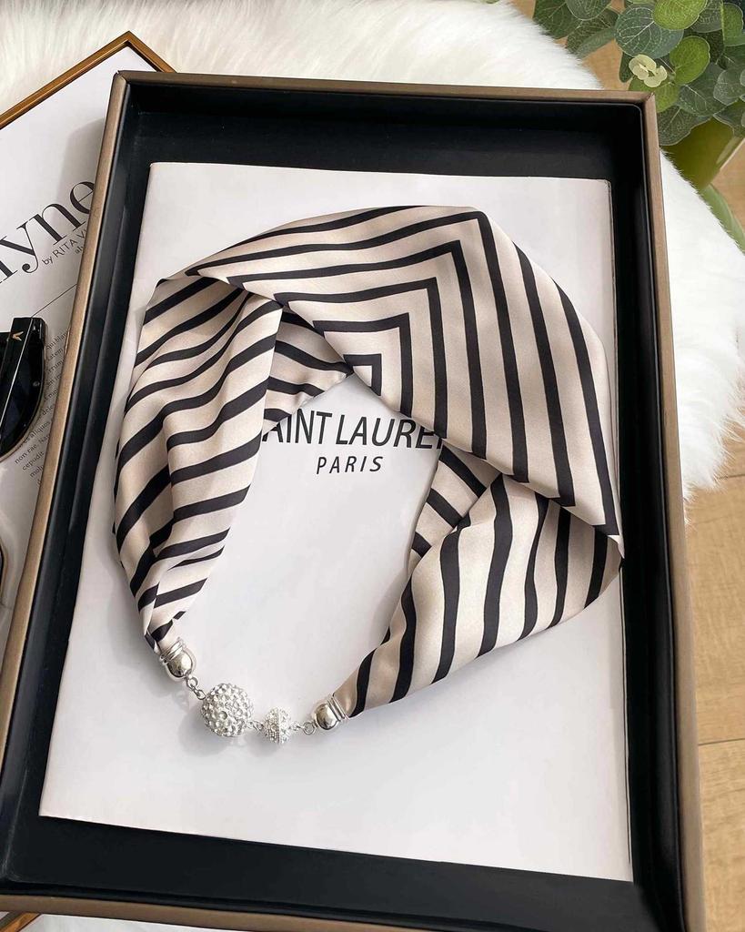 Magnetic silk scarf women's 1116 new scarf autumn and winter high-end neck protection small scarf necklace pearl buckle with shirt