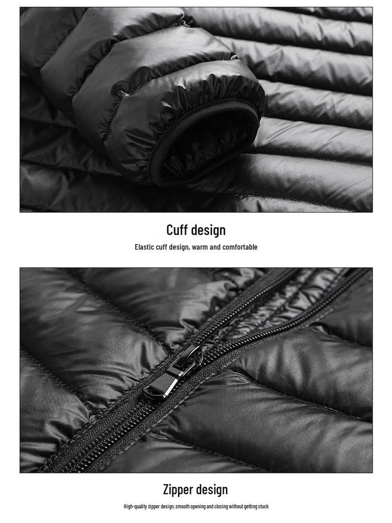 Мужской легкий пуховый жилет 2024: Модный воротник-стойка, без рукавов, 50% пух.