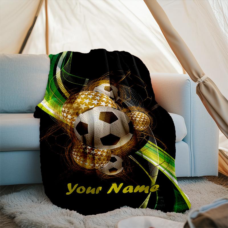 1PC Custom Name Soccer Art outdooor Flannel blankets Throw Blanket All-Season Throw Gift Bedspread for Couch, Bed, Camping Holiday Birthda