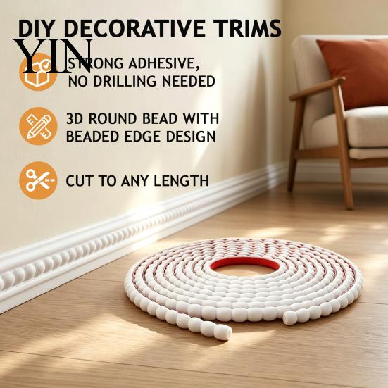 Waterproof Cabinet Trim Molding Flexible Wall Trim, Easy Peel And Stick Self-Adhesive Decorative Molding, 3D for Curved Surfaces Beaded Design