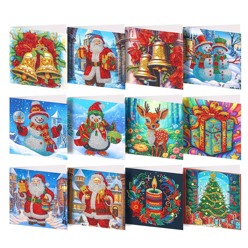 12pcs Christmas 5D Diamond Painting Greeting Card with Envelop 30 X 15cm