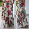 Women's Printed Elastic Waist Patchwork Long Wide Leg Trousers