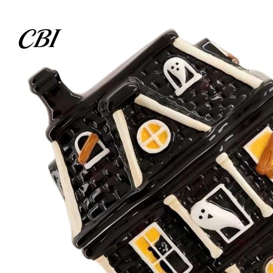 Festive Party Supplies Haunted House Candy Jar with Lid, Synthetic Resin Halloween Storage Container, 3D Relief Craftsmanship Box for Cookies Jewelry
