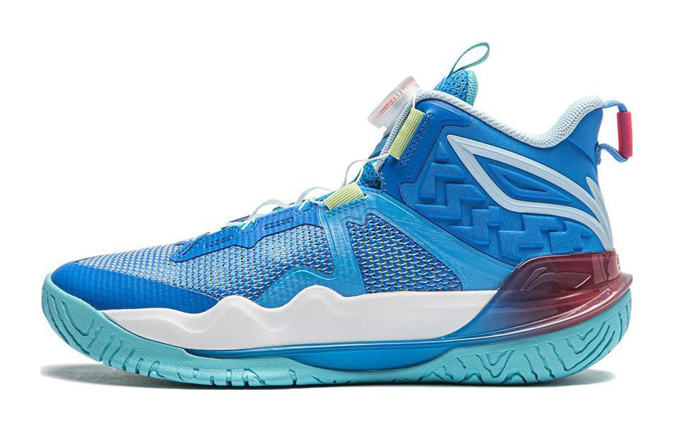 Li Ning YOUNG Авангард Силовая КОМАНДА 3 V3 Средняя высота Детские Баскетбольные Кроссовки Сине-Белые Детские YKBU038-9
